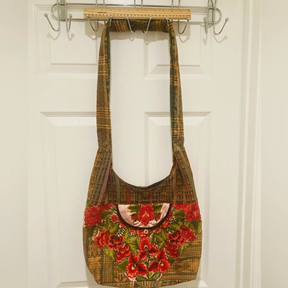 5 for $10: HANDMADE Floral Embroidered Shoulder Bag approx 12” x 14” - Picture 1 of 8